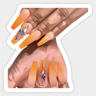 Orange bling acrylic nails art Sticker